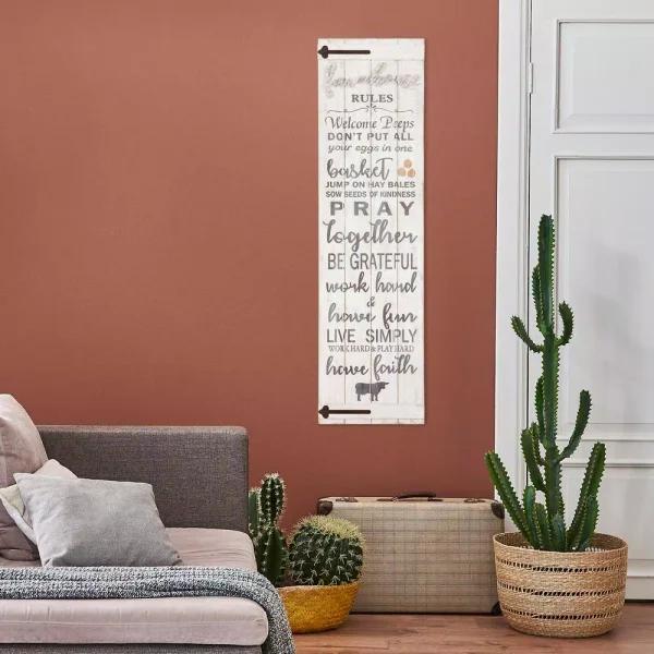 Pinnacle Patton Wall Decor Farmhouse Rules Rustic White Wood Plank Barn Door Sign, 47.5 x 13.5 in.