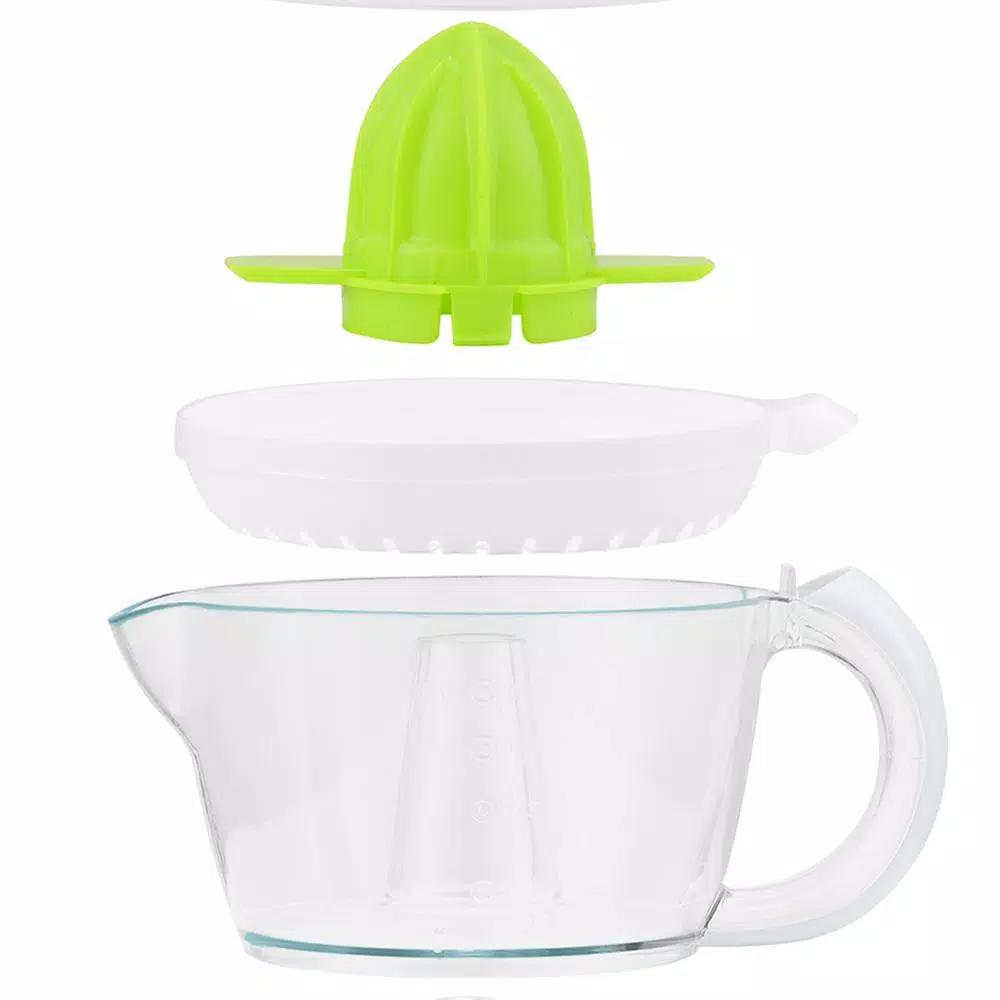 Continental Electric 40W Electric Citrus Juicer, 24 oz. White/Green Juicer with Dust Cover and Easy Pour Spout