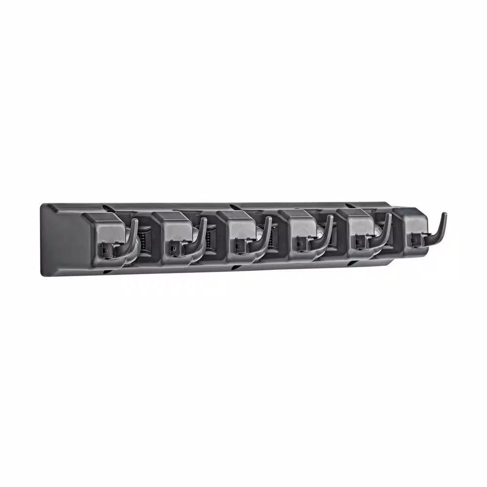 Alpine Industries 16 in. Wall Mounted Mop and Broom Holder with 5 Slots and 6 Retractable Hooks