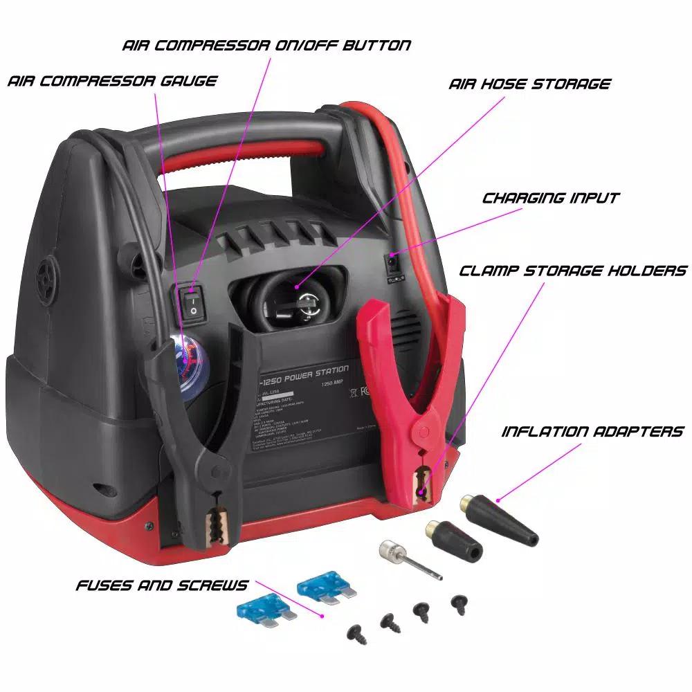 Smartech Products Smartech JSL-1250 Portable Power Station with 1250 Amp Jump Starter and 150 PSI Air Compressor