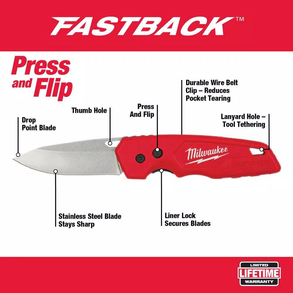 Milwaukee FASTBACK Stainless Steel Folding Utility Knife with 2.95 in. Blade