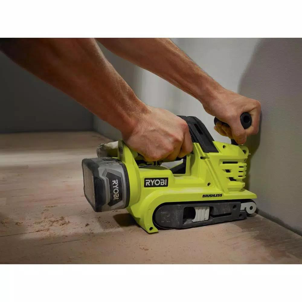RYOBI 18V ONE+ Brushless 3 in. x 18 in. Belt Sander and Fixed Base Trim Router Combo Kit