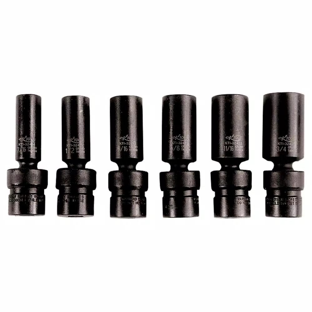 K Tool International 6-Piece 3/8 in. Drive Impact Socket Set, Deep Flex Design