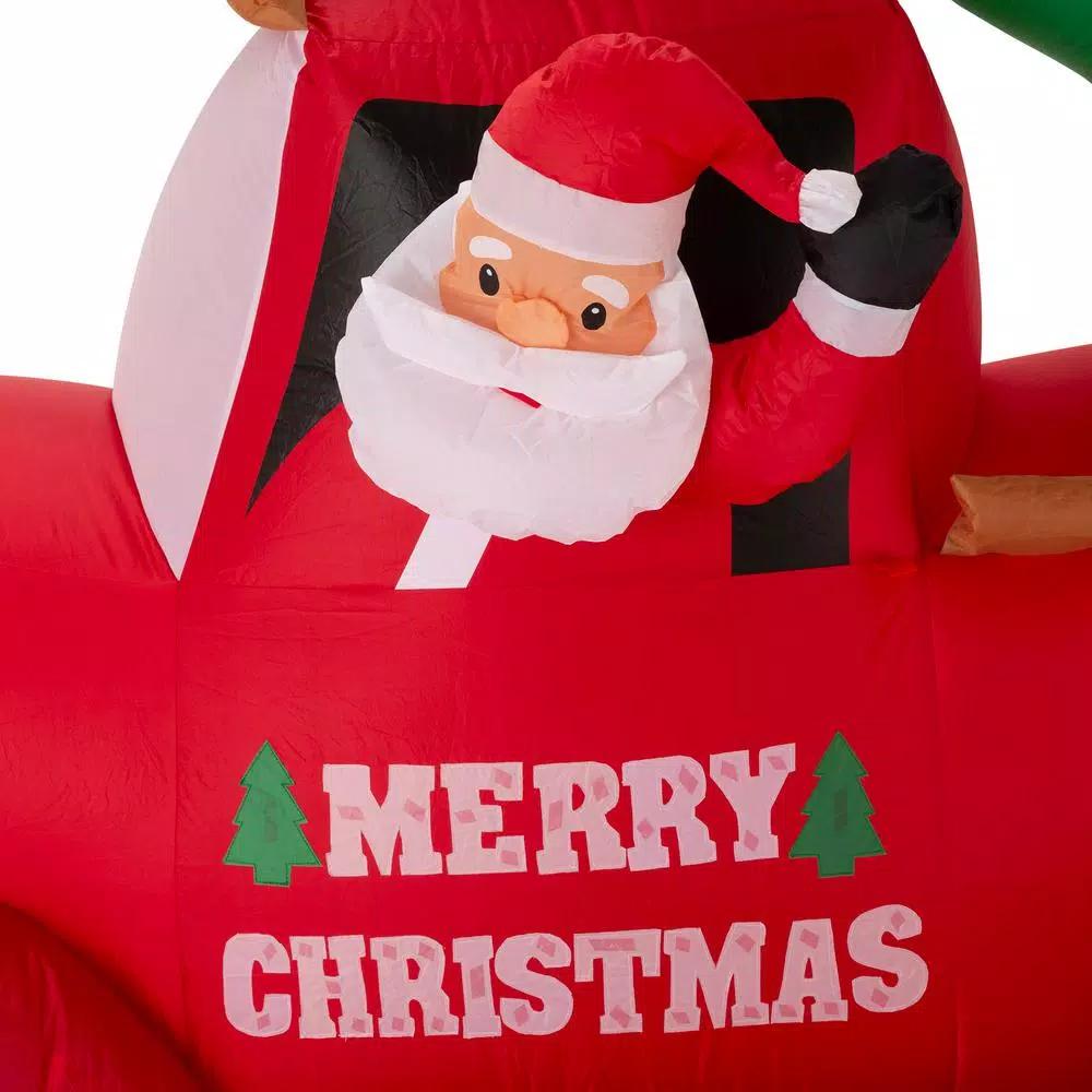 Glitzhome 7 ft. Santa Claus on Pick Up Truck Inflatable Christmas Decor with LED Lights