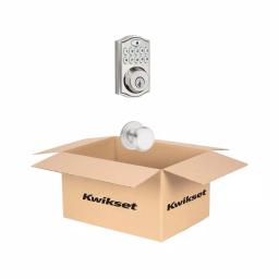 Kwikset SmartCode Satin Nickel Single Cylinder Electronic Deadbolt with SmartKey Security and Juno Passage Knob thumbnail 8