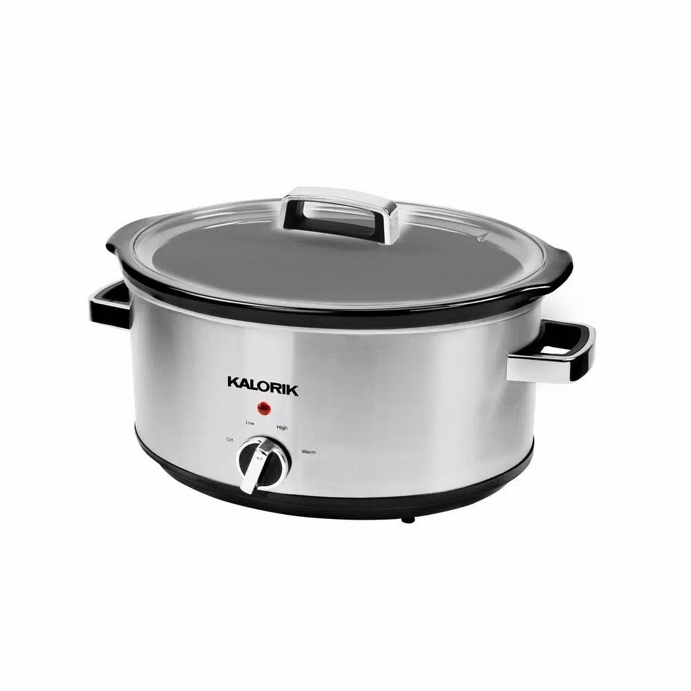 KALORIK 6.5 Qt. Stainless Steel Slow Cooker with Removable Stoneware and Glass Lid