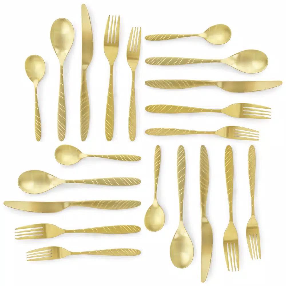 Megachef La Vague 20-Piece Matte Gold Flatware Set, 18/10 Stainless Steel Service for 4
