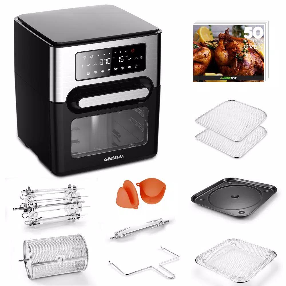 GoWISE USA 1700W 12.7 Quart Air Fryer Toaster Oven with Rotisserie and Dehydrator, Black