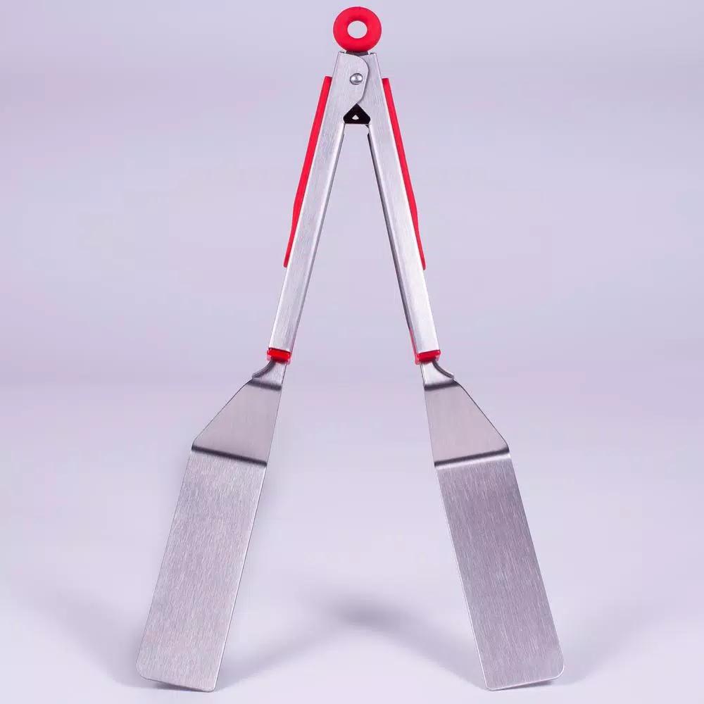 Chefright Quick Scoop Brushed Stainless Steel Spatula Tongs Set of 2 - Red