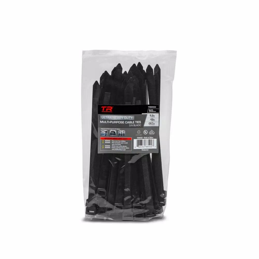 TR Industrial 8.9 in. Ultra Heavy-Duty UV Resistant Cable Ties, 250 lb. Tensile Strength (50-Pack)