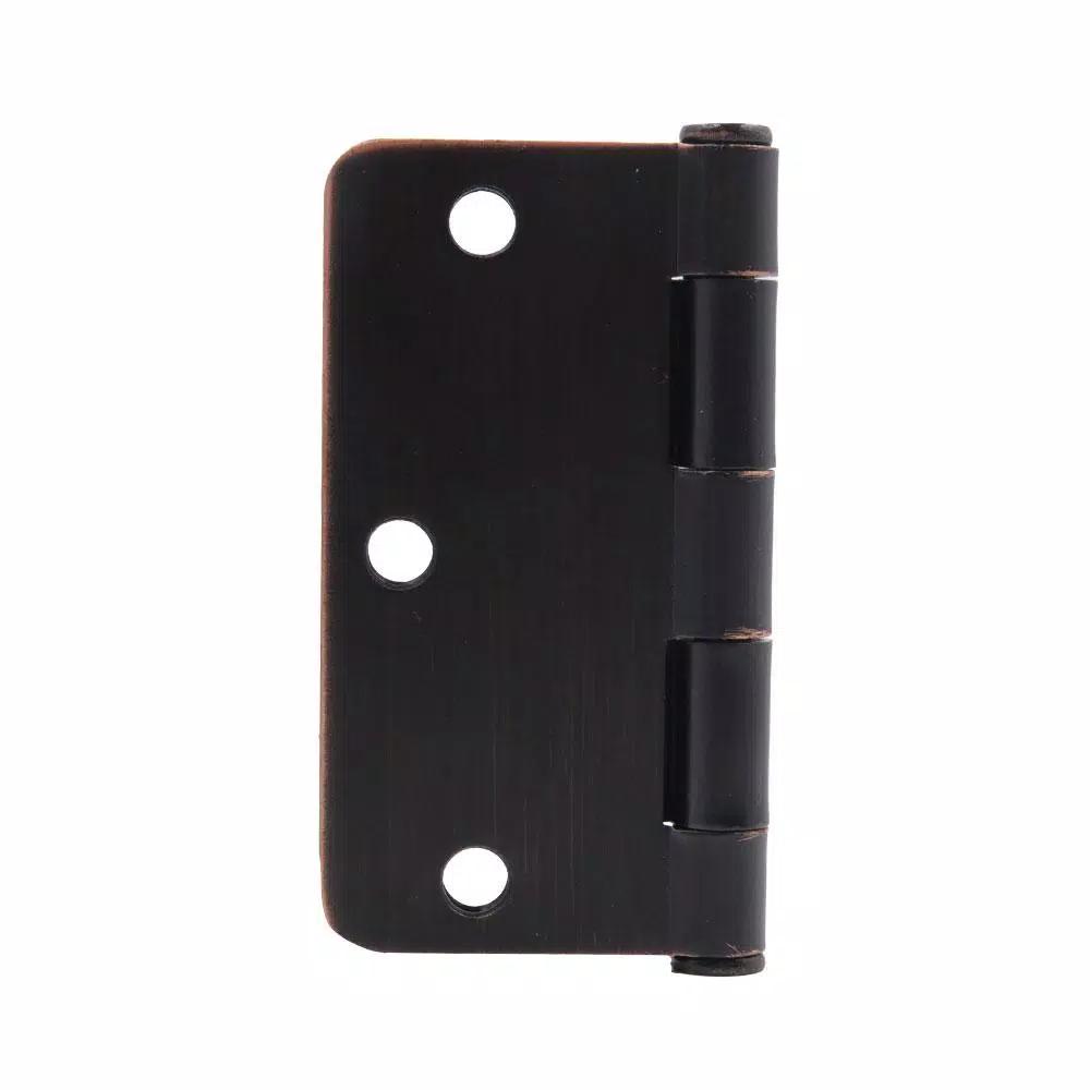 Everbilt 3-1/2 in. x 1/4 in. Radius Oil-Rubbed Bronze Steel Door Hinge, 24-Pack
