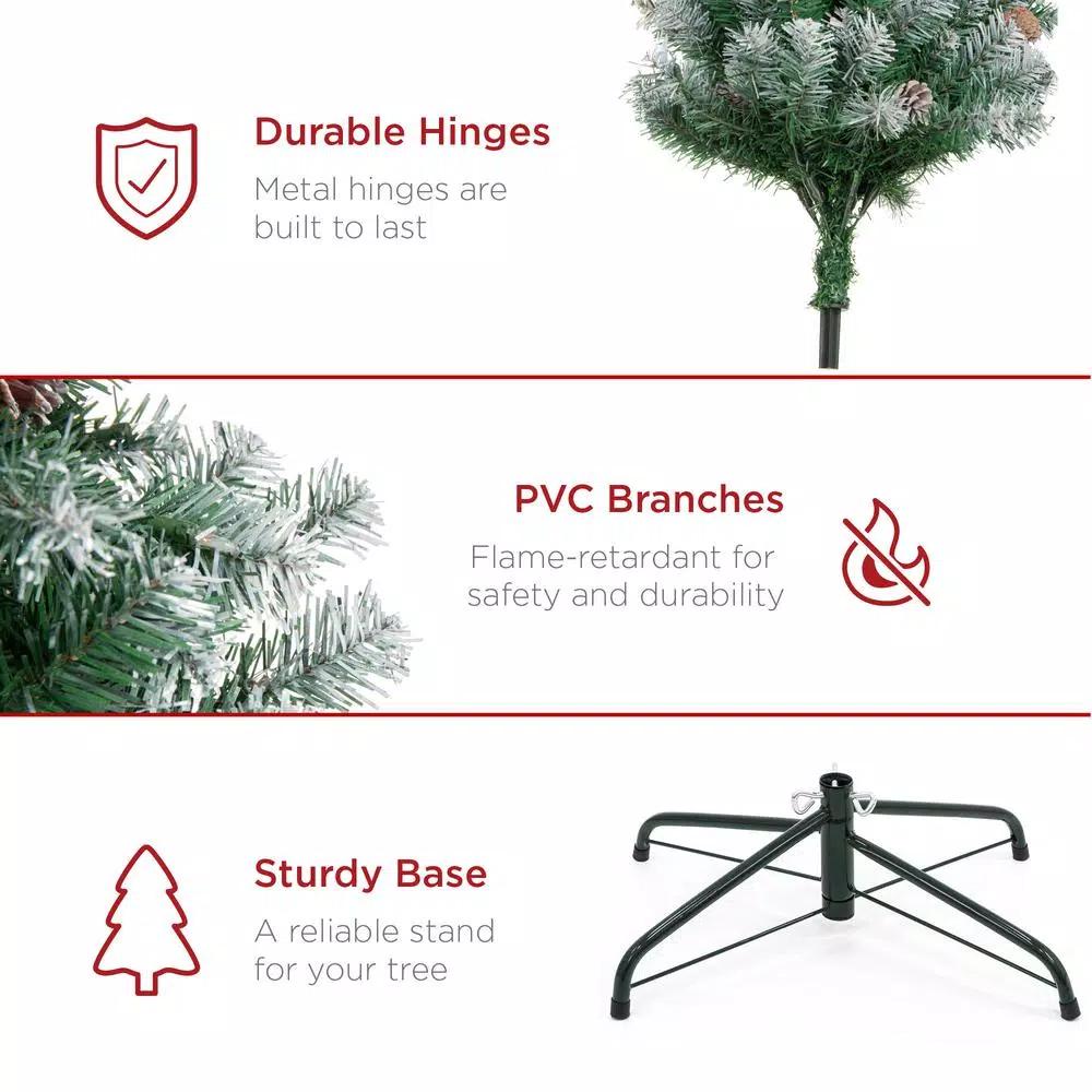 Best Choice Products 9 ft. Unlit Flocked Virginia Pine Artificial Christmas Tree with Pine Cones and Holly Berries