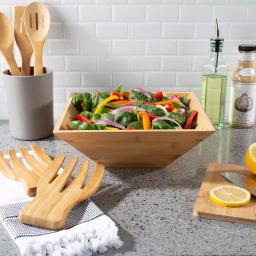 Classic Cuisine 11 in. Square Bamboo Salad Bowl Set with Two Utensils thumbnail 8