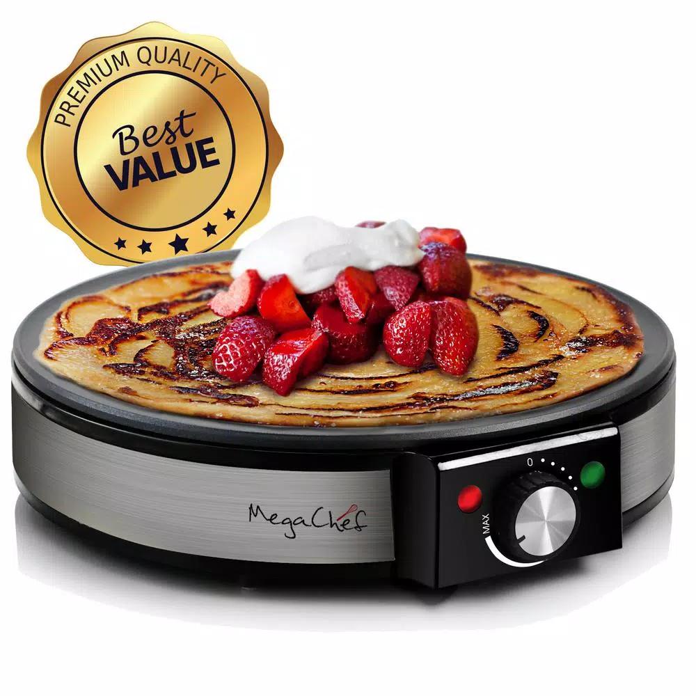MegaChef Mega Chef 12-Inch Stainless Steel Electric Crepe and Pancake Maker Griddle, 1200W