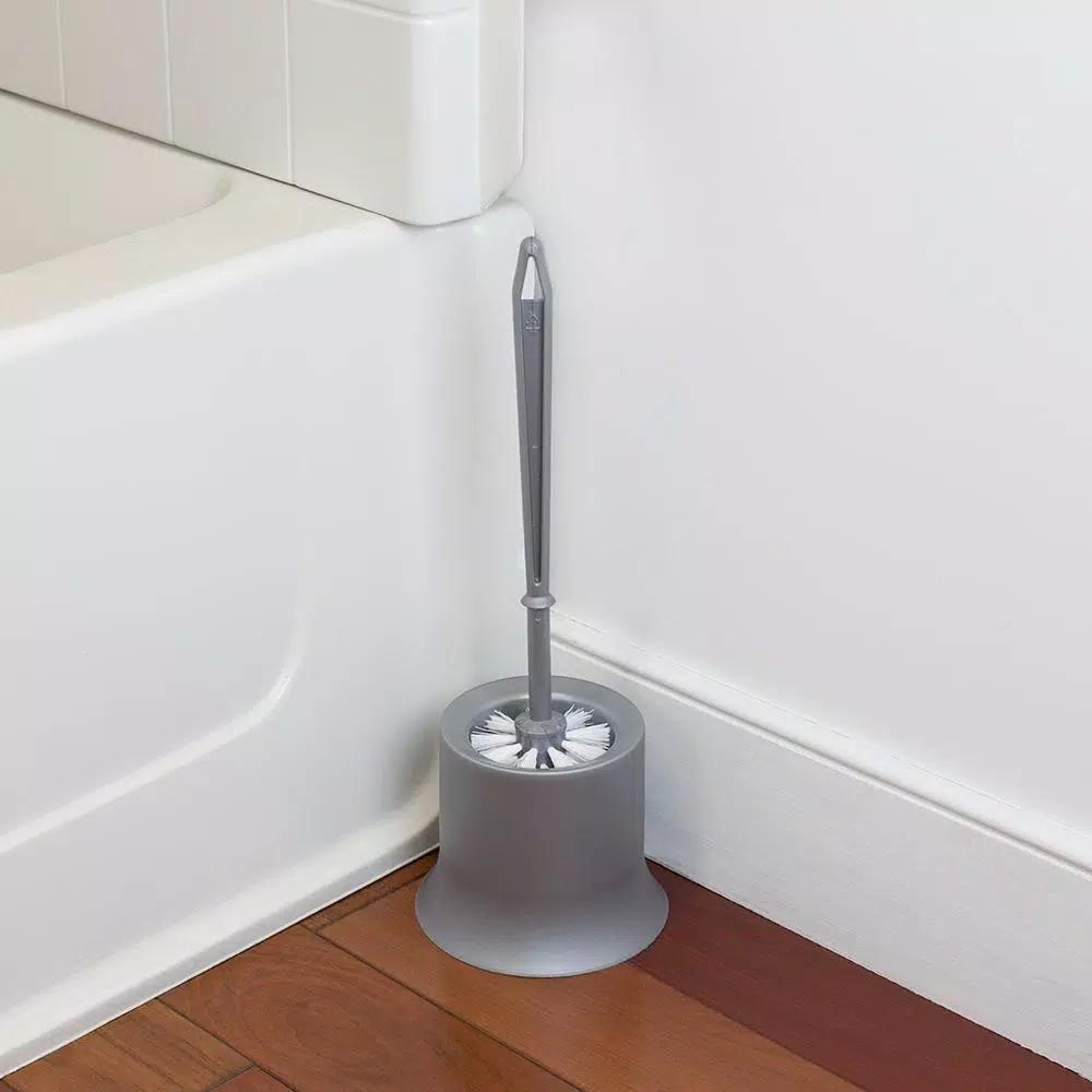 Unbranded Gray Plastic Toilet Brush with Holder, Tapered Nylon Bristles, Compact Design