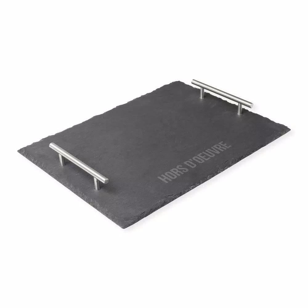 Cathy's Concepts Natural Slate Serving Tray with Metal Handles, 15.75 in. Rectangular Appetizer Board
