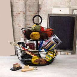 Gourmet Basics by Mikasa Mikasa Gourmet Basics 3-Tier Round Wrought Iron Fruit Basket, Black thumbnail 3