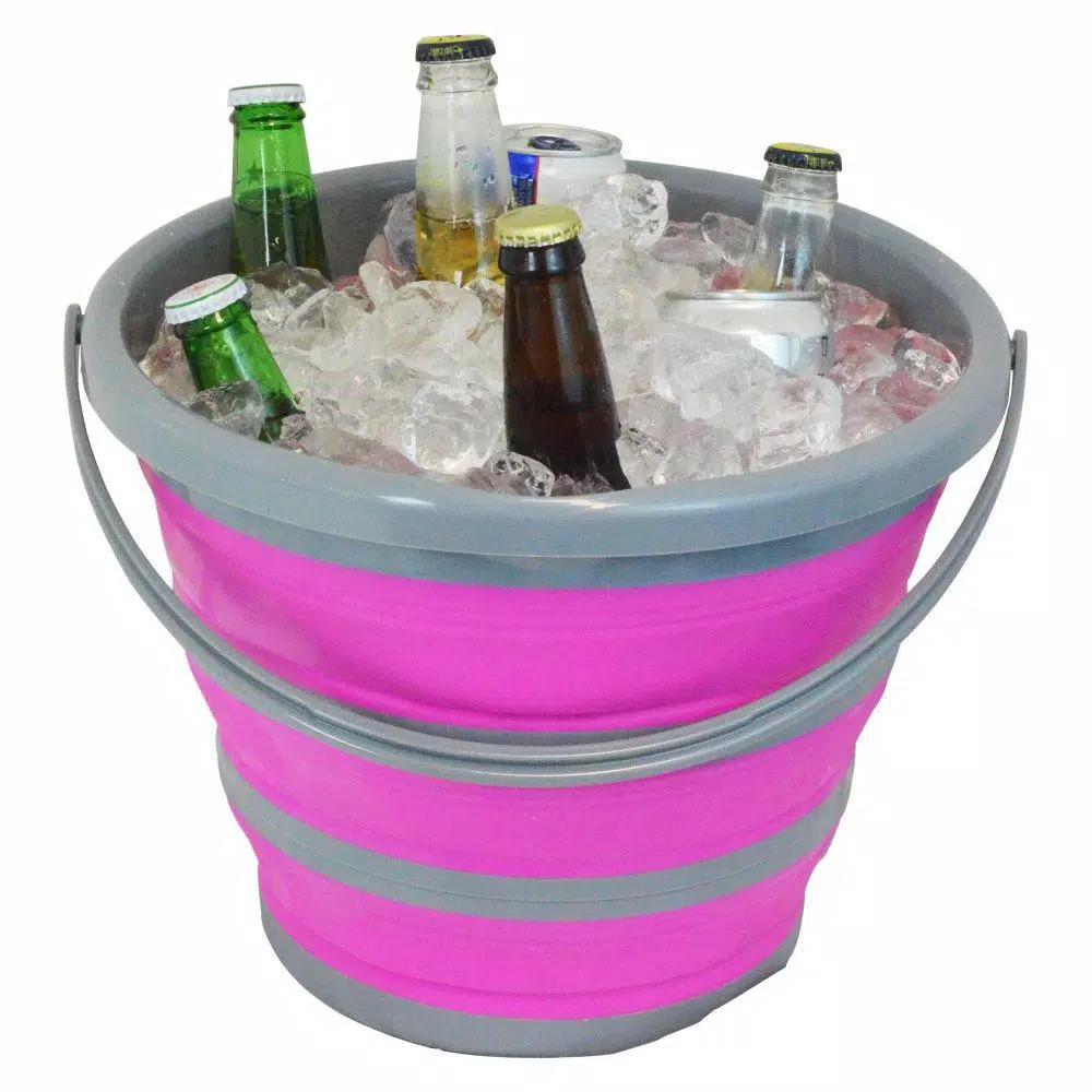 Southern Homewares 2.65 Gal. Pink Collapsible Silicone Bucket Deluxe - Heavy Duty Storage Pail