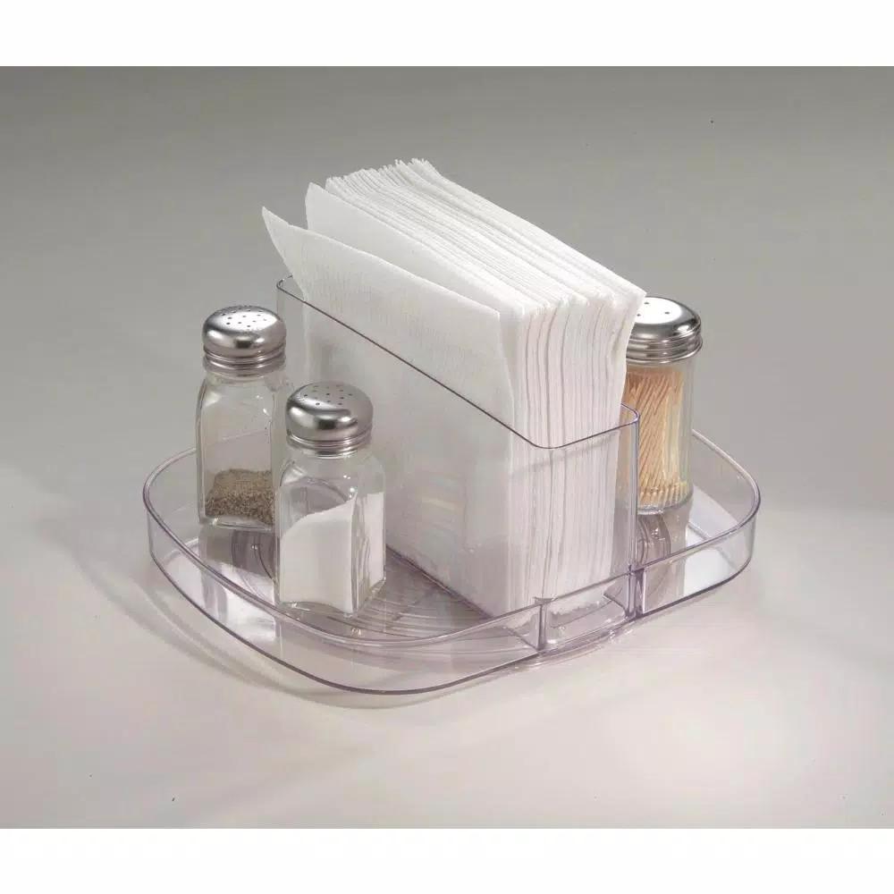 interDesign Linus Clear Napkin Spinner and Condiment Organizer