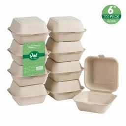 Unbranded 6 in. White Sugarcane Clamshell Containers, Compostable & Eco-Friendly (300 Pack) thumbnail 2