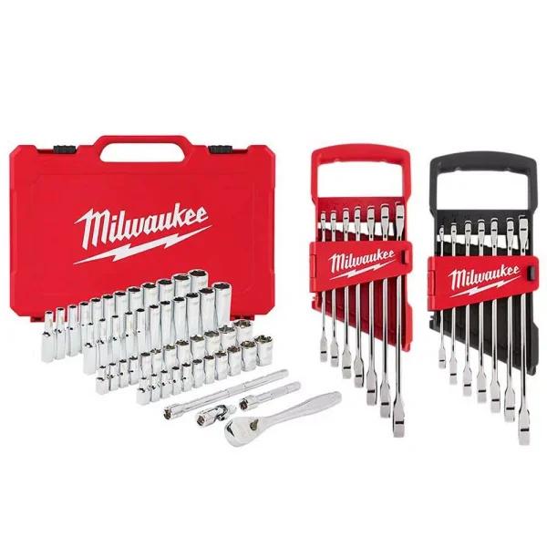 Milwaukee 64-Piece 1/4 in. Drive SAE/Metric Ratchet, Socket, and Combination Ratcheting Wrench Set