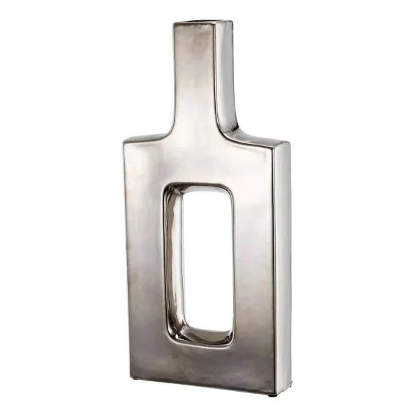 A & B Home Ceramic Keyhole Silver Vase - Modern Square Table Vase with Matte Metallic Finish