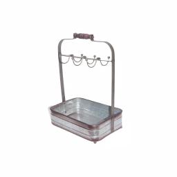 Benzara Rustic Galvanized Metal 6-Hook Crockery Holder with Wooden Handle thumbnail 3