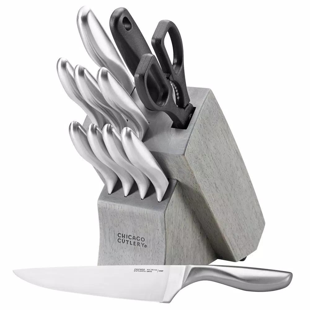 Chicago Cutlery Clybourn 12-Piece German Stainless Steel Knife Set with Grey Wood Block