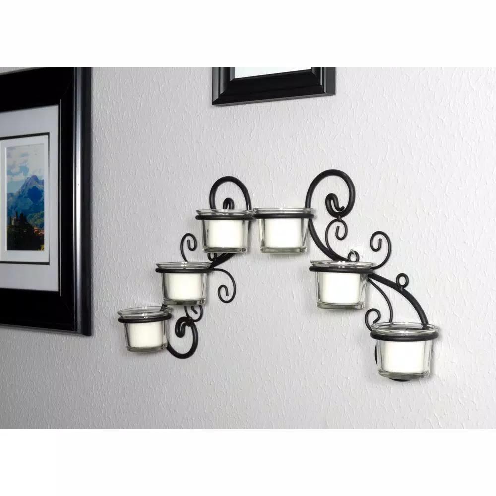 Stonebriar Collection Stonebriar Black Metal Ivy Swirl Candle Wall Sconce Set of 2