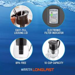 Brita Monterey 10-Cup Water Filter Pitcher with Longlast Filter, Black thumbnail 7