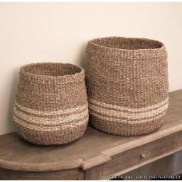 Zentique Hand Woven Seagrass and Palm Leaf Decorative Basket with Beige Stripes, Medium thumbnail 4