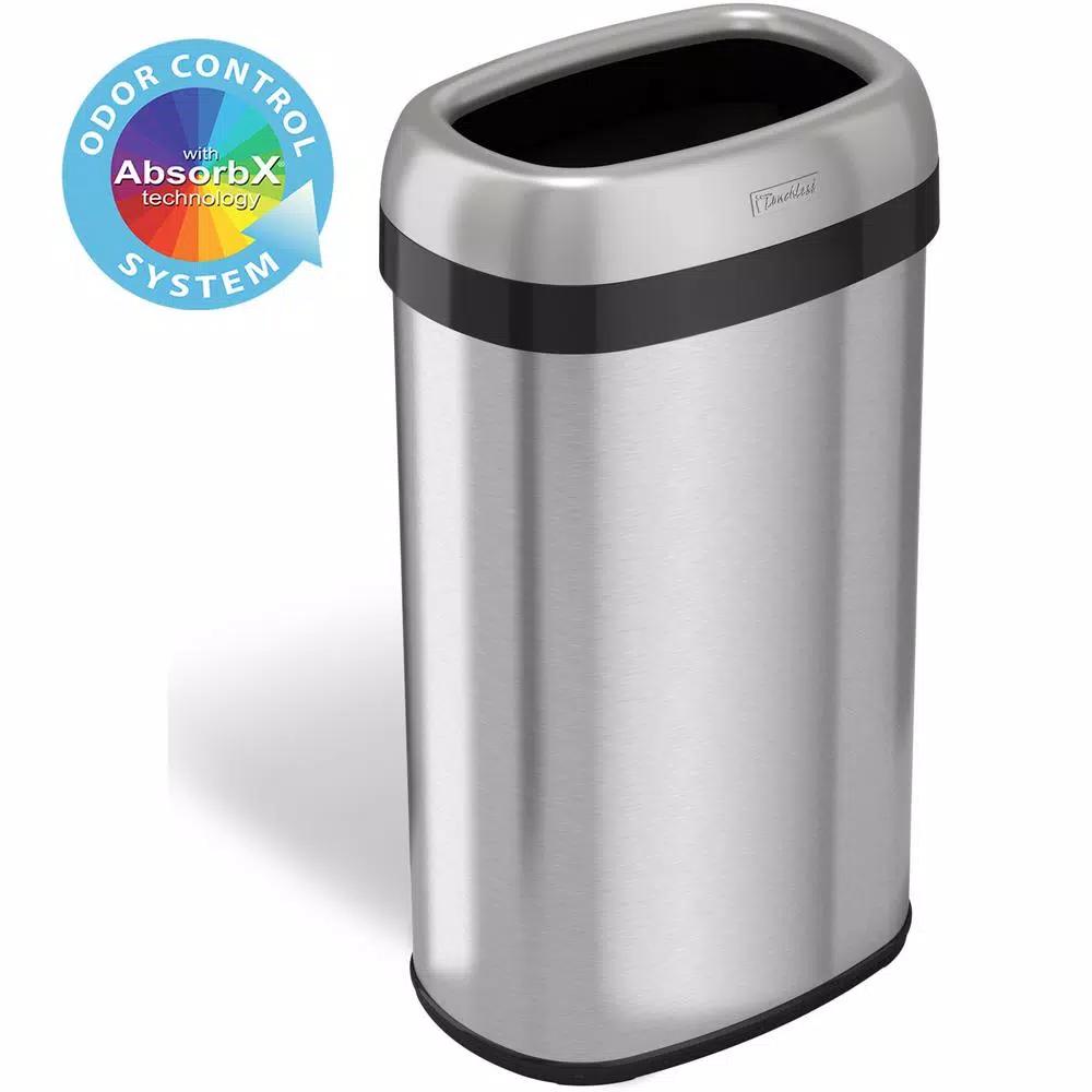 iTouchless 16 Gal. Oval Stainless Steel Open Top Commercial Trash Can with Dual Odor Filters