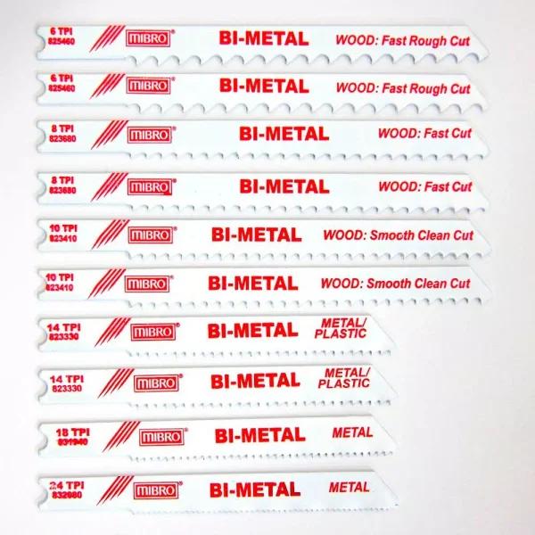 MIBRO 10-Piece Bi-Metal Jigsaw Blade Set for Wood and Metal Cutting, Universal U-Shank