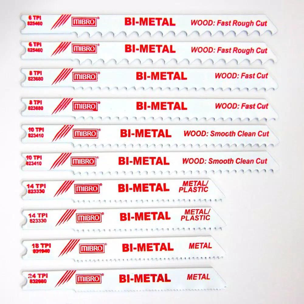 MIBRO 10-Piece Bi-Metal Jigsaw Blade Set for Wood and Metal Cutting, Universal U-Shank