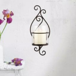 Stonebriar Collection Stonebriar Black Metal Scrolled Pillar Candle Sconce with Glass Cylinder thumbnail 4