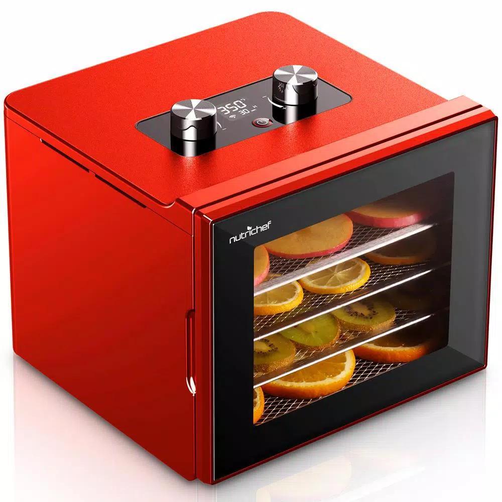 NutriChef 4-Tray Food Dehydrator Machine, 350W with Digital Timer and Temperature Control, Red