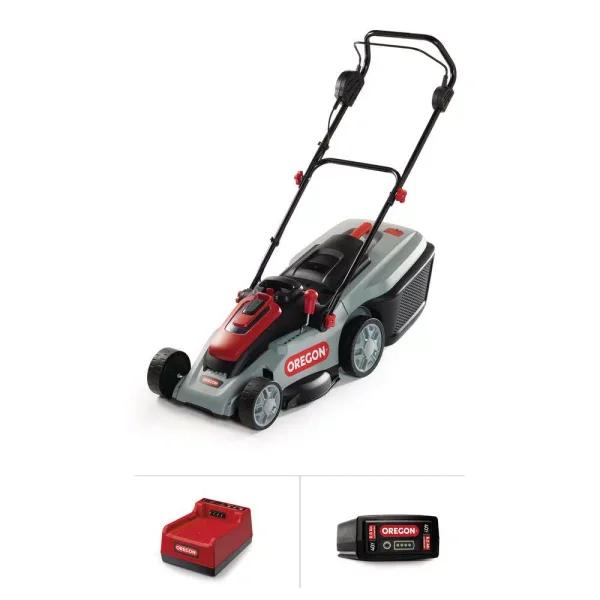 Oregon 40V Brushless Lithium-Ion Cordless Walk Behind Push Lawn Mower with 6.0 Ah Battery and Rapid Charger, 16 in.