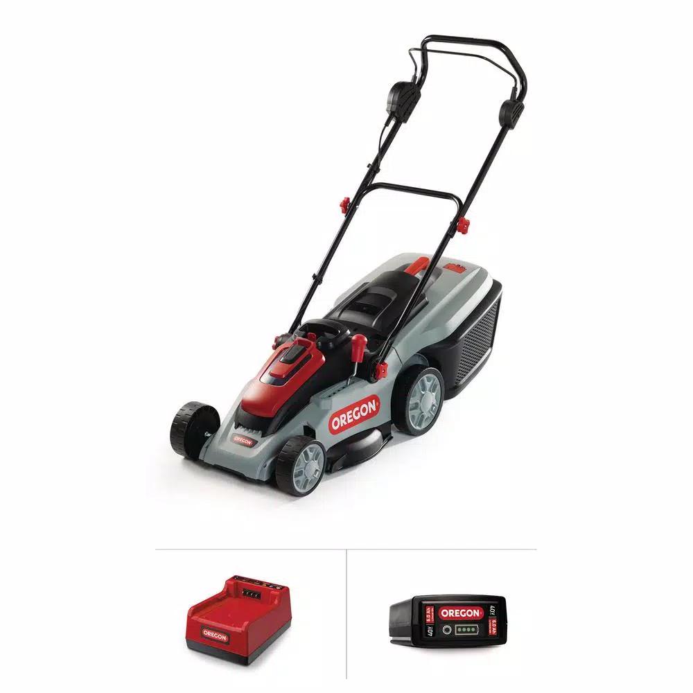 Oregon 40V Brushless Lithium-Ion Cordless Walk Behind Push Lawn Mower with 6.0 Ah Battery and Rapid Charger, 16 in.
