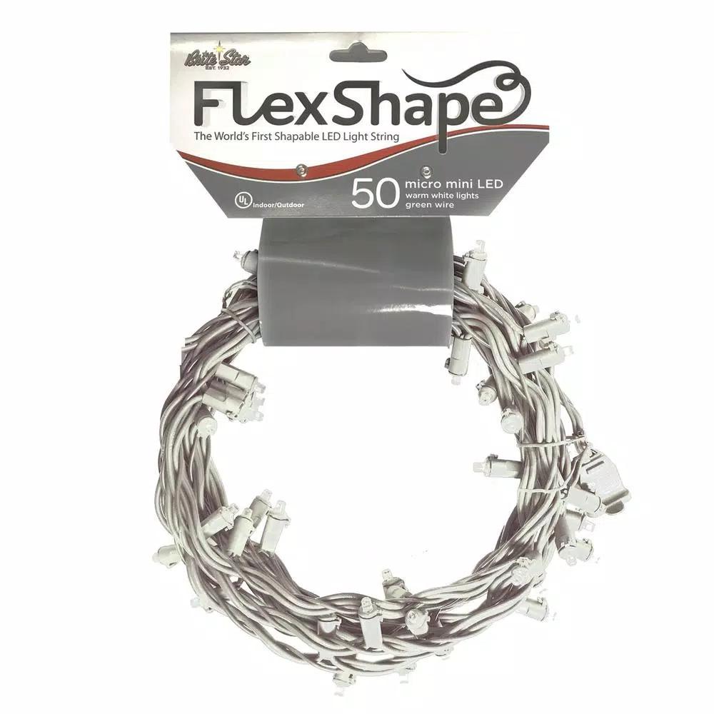 Brite Star 50-Light Warm White Micro Mini Flex-Shape LED String Lights, White Wire