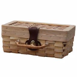 Vintiquewise Small Woodchip Picnic Basket with Hinged Lid and Handle - Brown thumbnail 1