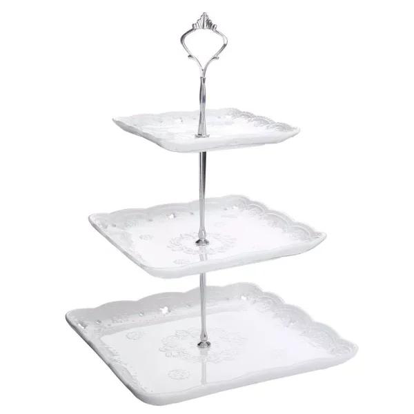 MALACASA 3-Tiered White Porcelain Square Cupcake Tower Stand - Elegant Dessert Serving Tray
