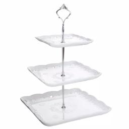 MALACASA 3-Tiered White Porcelain Square Cupcake Tower Stand - Elegant Dessert Serving Tray thumbnail 1