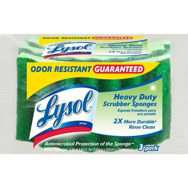 Lysol Heavy-Duty Durable Scrub Sponges, Odor Resistant, 3-Pack