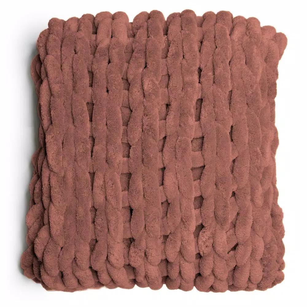 DONNA SHARP Rust Chenille Chunky Knit Throw Blanket, 40 x 50 in, Modern Solid Pattern