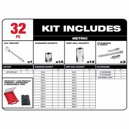 Milwaukee 3/8 in. Drive Metric Ratchet and Socket Set with PACKOUT Compact Organizer, 32-Piece thumbnail 2