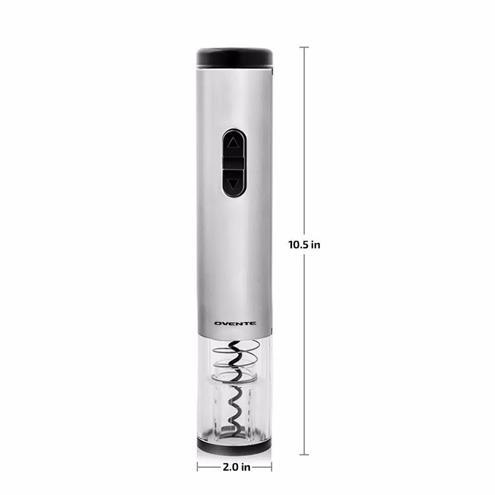 Ovente Electric Wine Bottle Opener with Foil Cutter and LED Light, Stainless Steel, Silver