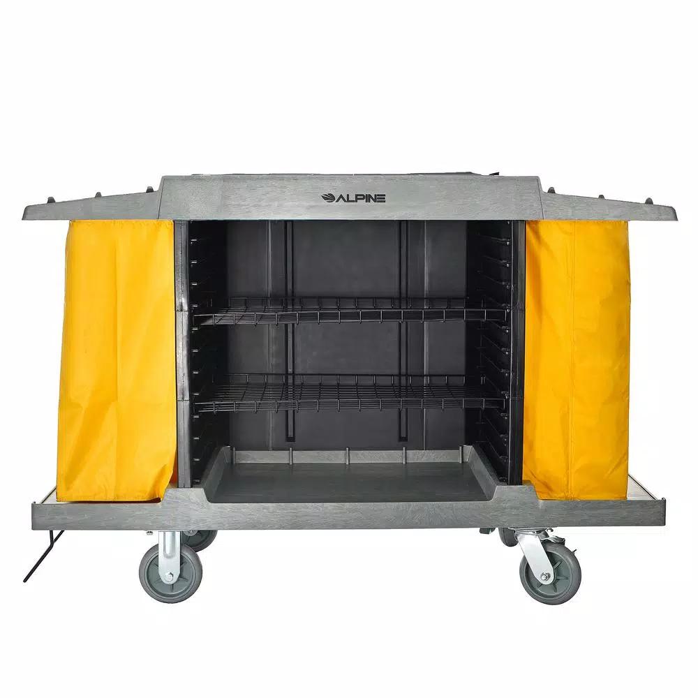 Alpine Industries 2-Wire Shelf Janitorial Cleaning Cart with 2 Yellow Vinyl Bags