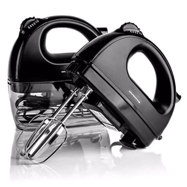 Ovente HM161 5-Speed Electric Hand Mixer, 150W, with Stainless Steel Chrome Beaters and Snap-On Storage Case, Black
