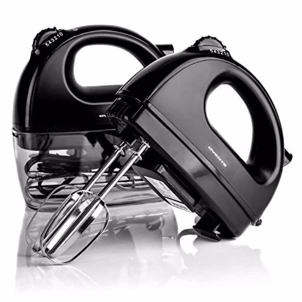 Ovente HM161 5-Speed Electric Hand Mixer, 150W, with Stainless Steel Chrome Beaters and Snap-On Storage Case, Black