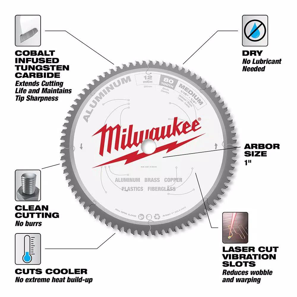 Milwaukee 12 in. 80T Carbide Tipped Aluminum and Metal Cutting Circular Saw Blade